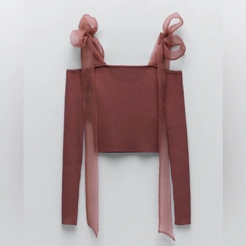 Zara Organza Combination Strap Knit Top - Picture 2 of 9